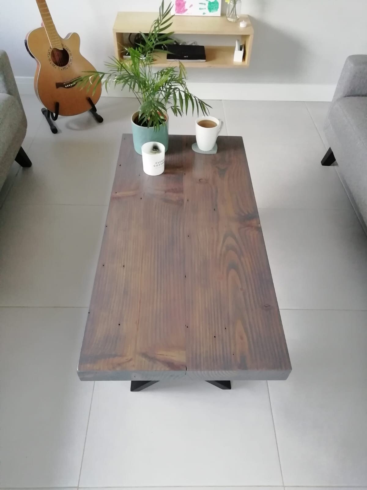 Reclaimed Redwood Chunky Coffee Table Graphite Stain Customised Size to Order Handmade in the UK