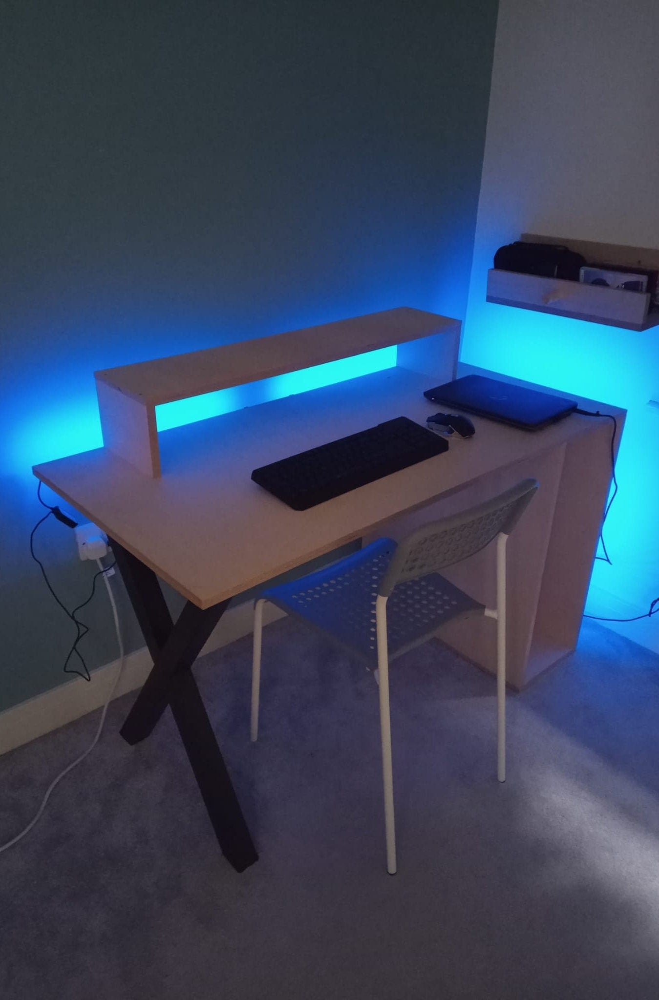 Birch Plywood Gaming Desk Contemporary Design LED Lights Handmade in UK
