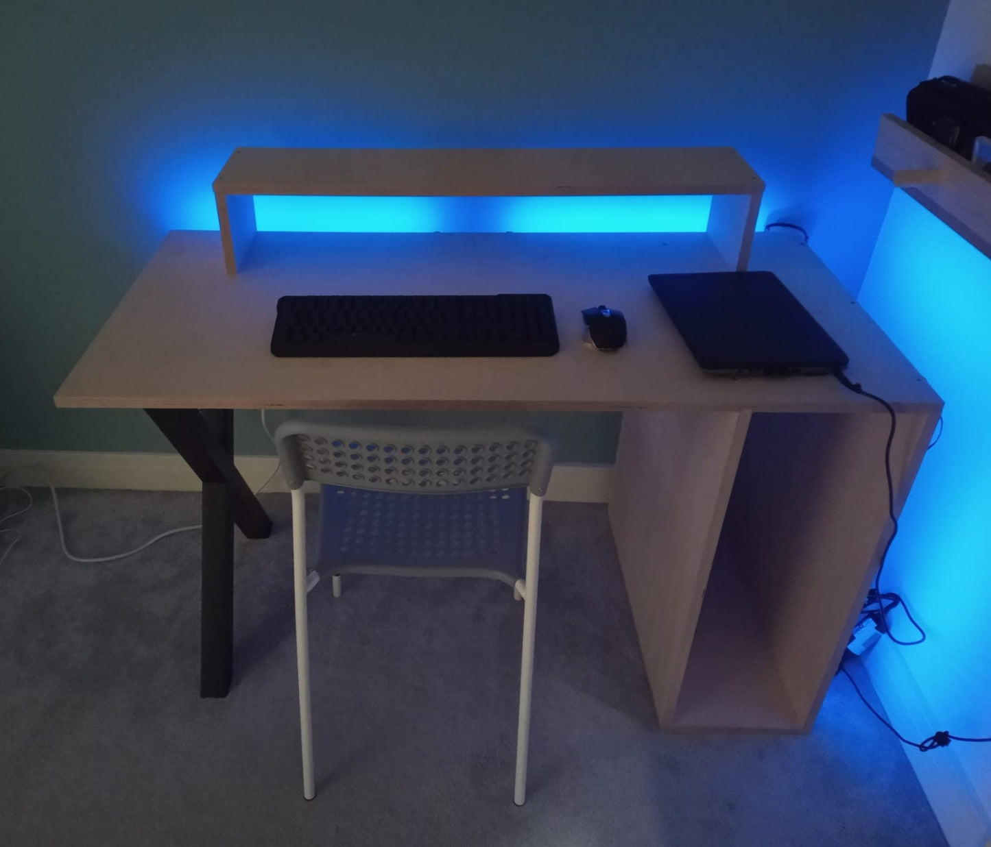 Birch Plywood Gaming Desk Contemporary Design LED Lights Handmade in UK