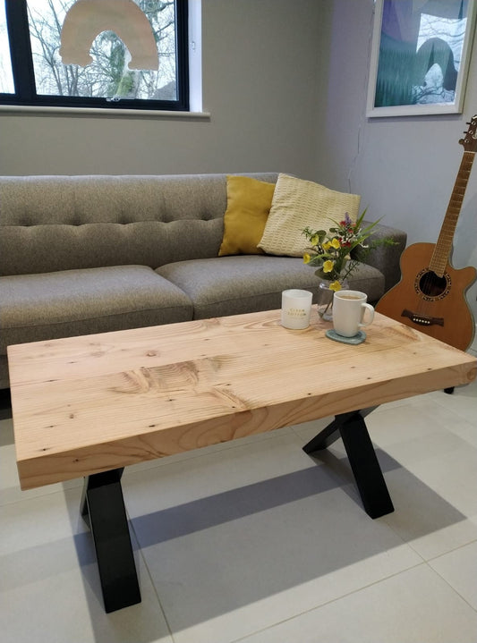 Reclaimed Redwood Chunky Coffee Table Customised Size to Order Handmade in the UK