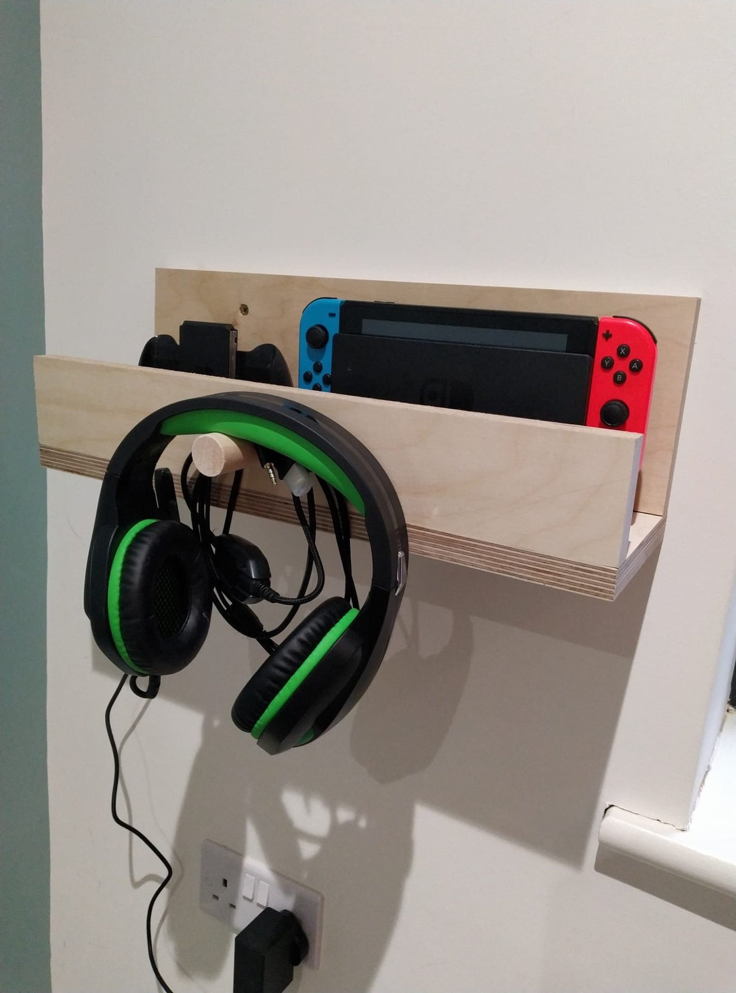 Nintendo Switch wall mounted shelf and hook birch plywood gaming customisable