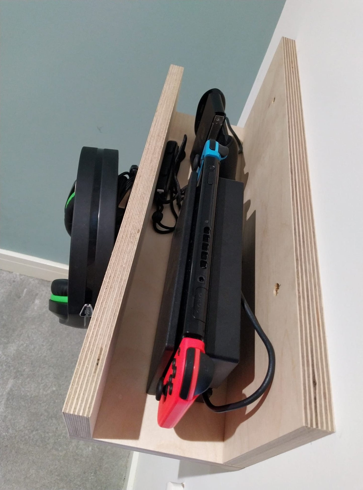 Nintendo Switch wall mounted shelf and hook birch plywood gaming customisable