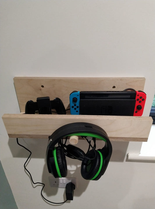 Nintendo Switch wall mounted shelf and hook birch plywood gaming customisable