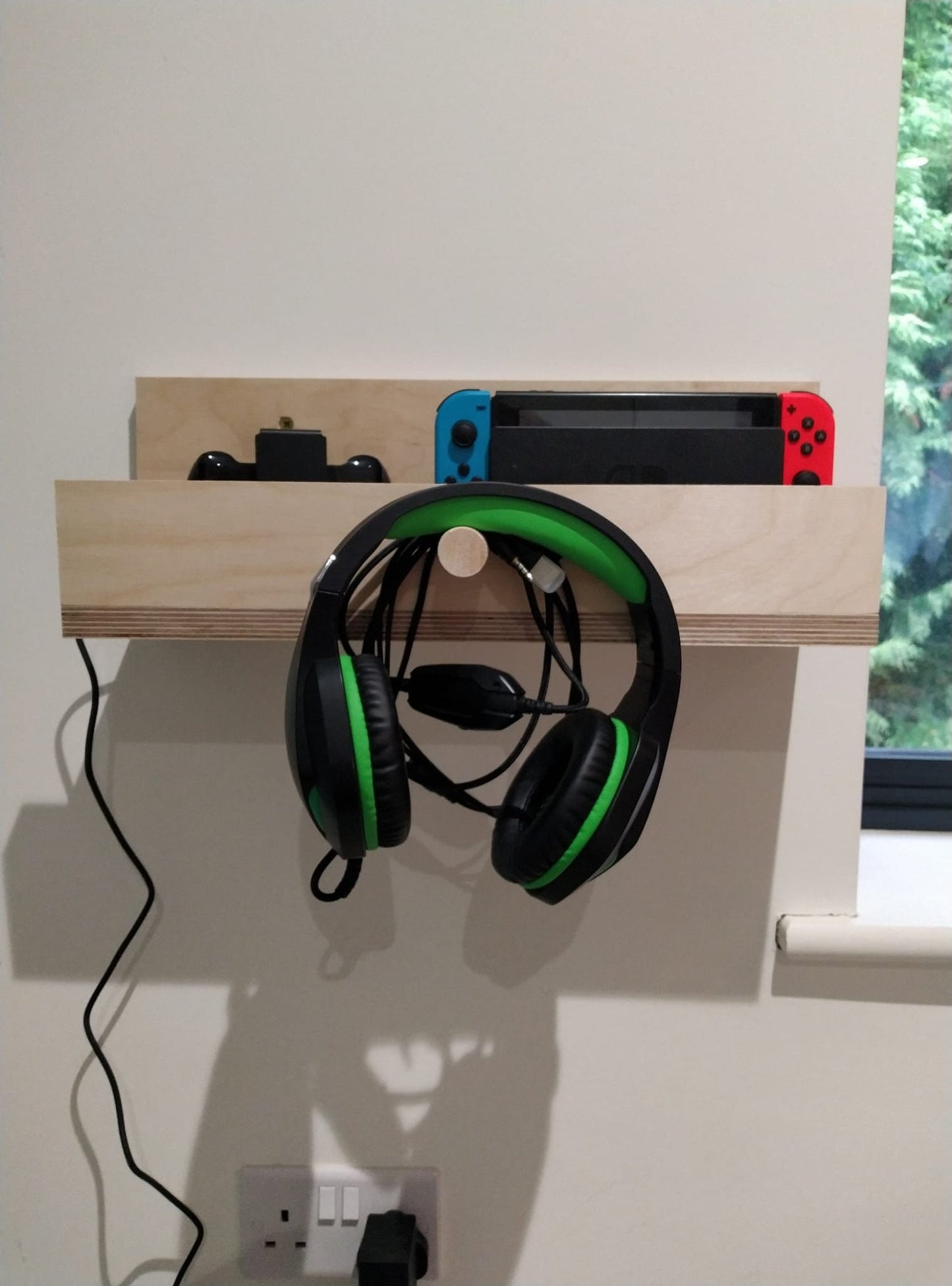 Nintendo Switch wall mounted shelf and hook birch plywood gaming customisable