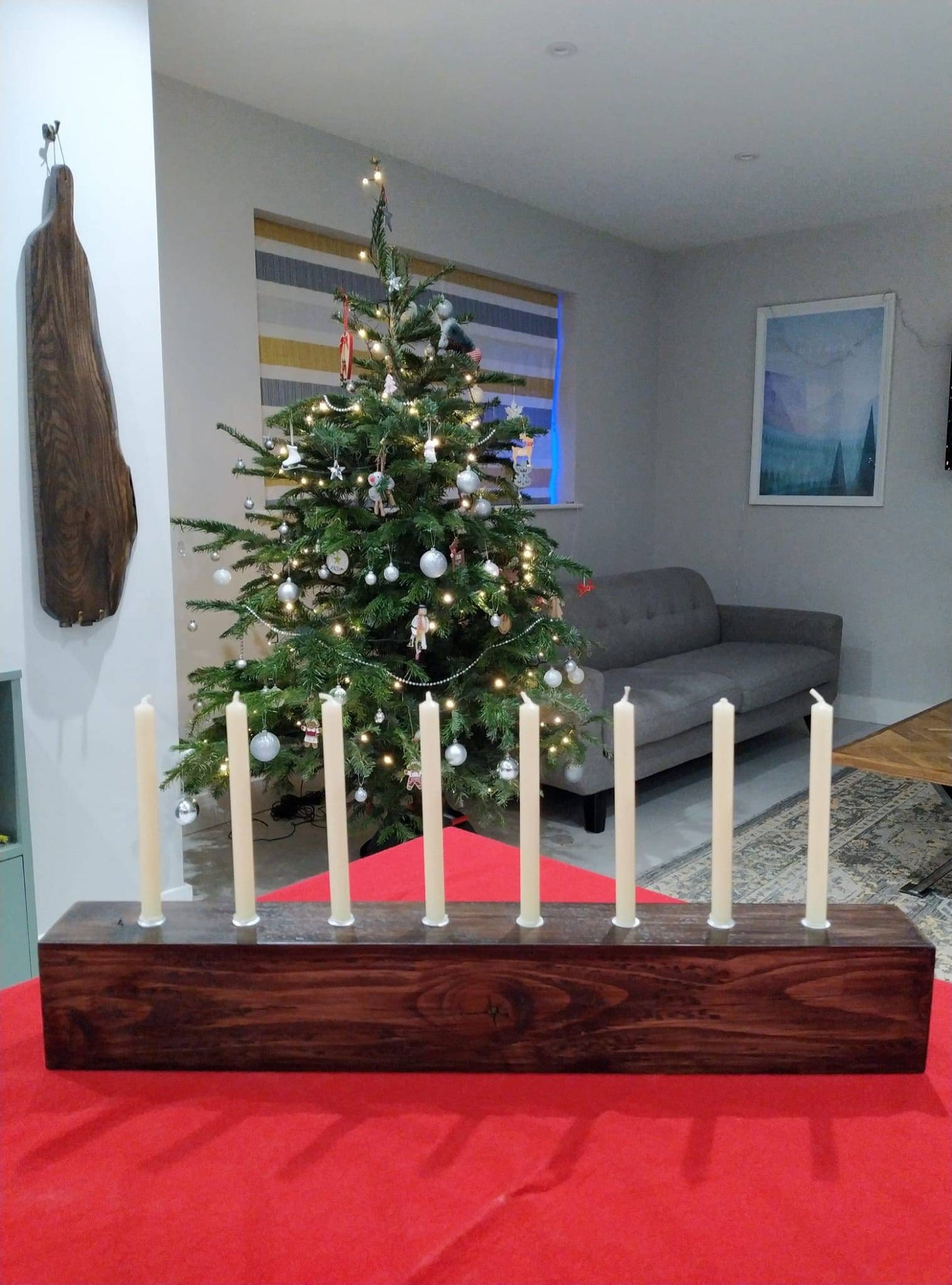 Reclaimed timber candle holder Christmas dining table centrepiece mantelpiece