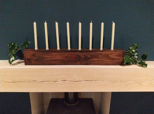 Reclaimed timber candle holder Christmas dining table centrepiece mantelpiece