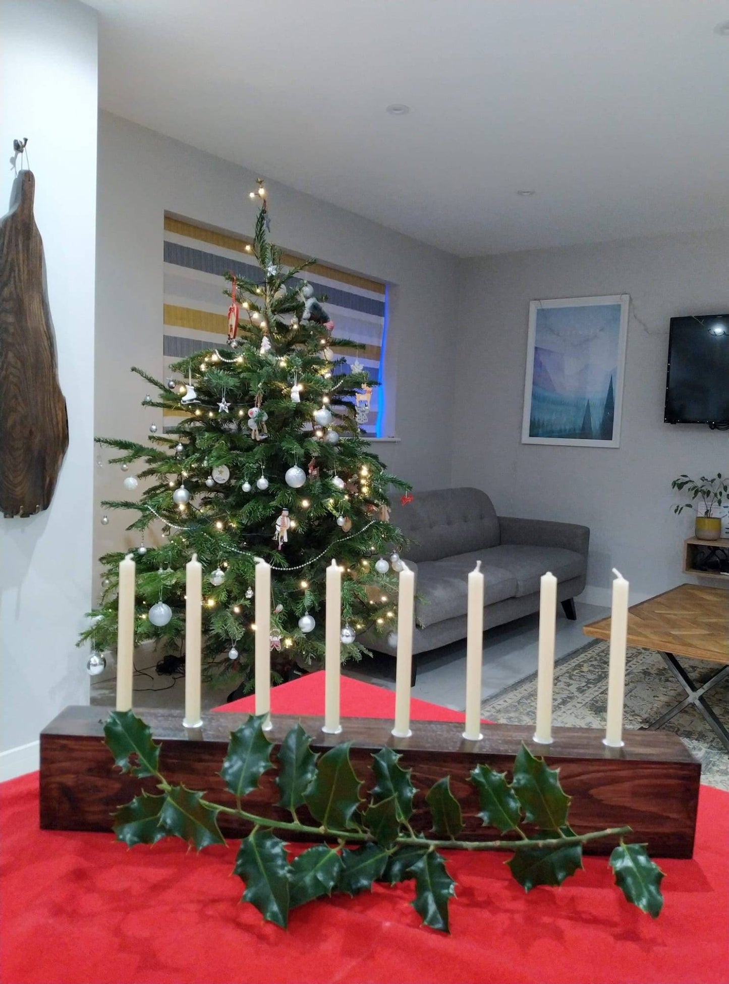 Reclaimed timber candle holder Christmas dining table centrepiece mantelpiece