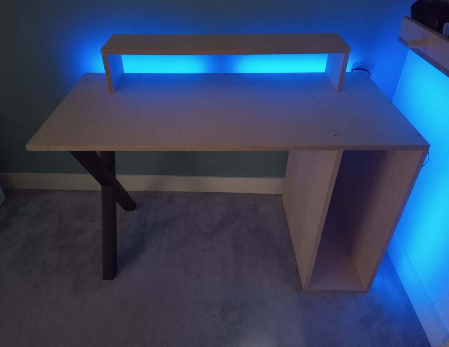 Birch Plywood Gaming Desk Contemporary Design LED Lights Handmade in UK