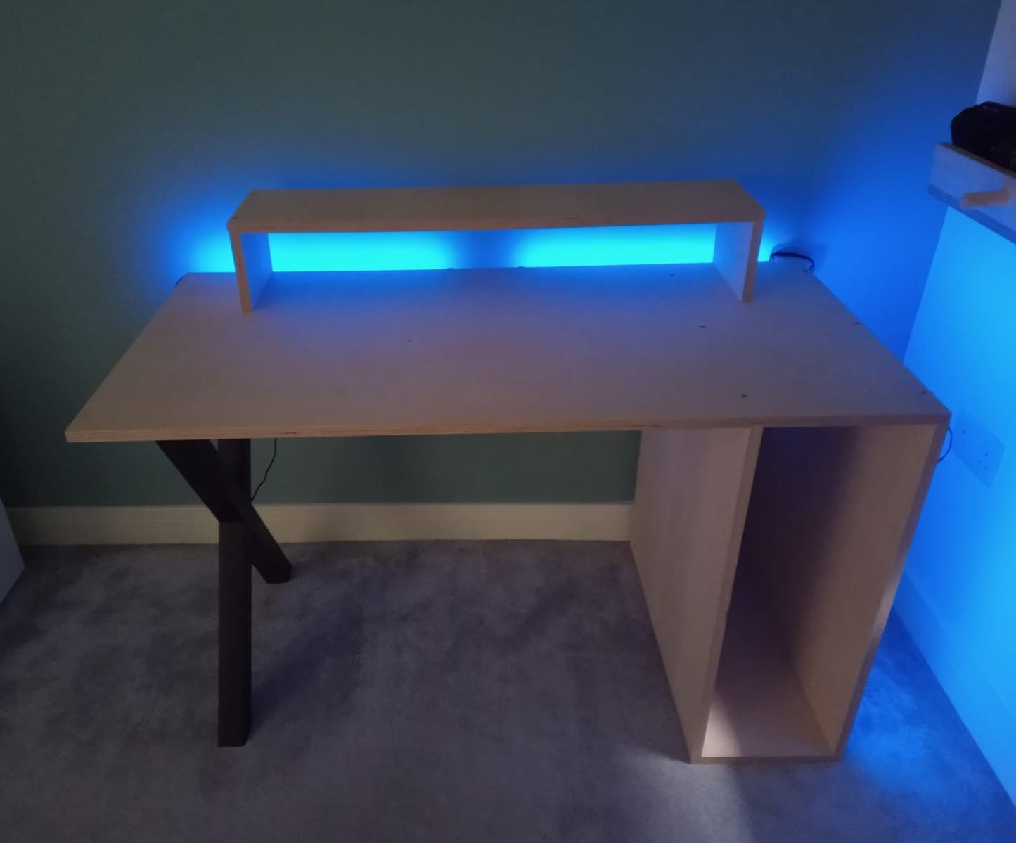 Birch Plywood Gaming Desk Contemporary Design LED Lights Handmade in UK